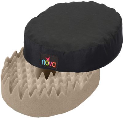 NOVA Medical Products Donut Pillow Seat Cushion with Convoluted Egg Crate Foam, Travel Ring Cushion, Removable & Washable Black Cover