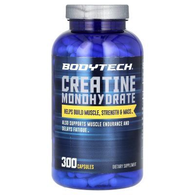 BodyTech 100 Pure Creatine Monohydrate 2250 MG Supports Muscle Strength Mass, 100 Servings (300 Capsules)