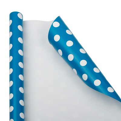 JAM Paper Gift Wrap - Polka Dot Wrapping Paper - 25 Sq Ft (30 in x 10 Ft) - Blue with White Dots - Roll Sold Individually