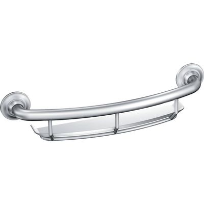 Moen Chrome Bathroom Safety 16-Inch Screw-in Curved Shower Grab Bar with Built-in Shelf for Storage, LR2356DCH