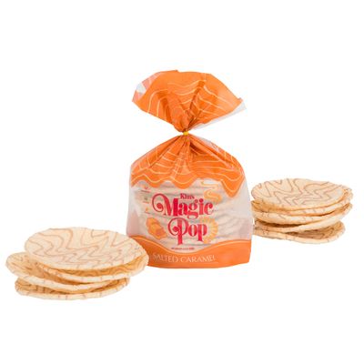 Kim's Magic Pop - Salted Caramel Flavor Drizzled | 12 Bags | 12 Cakes per Bag | Low Carb, No Trans Fat, All Natural, Multigrain Korean Snack | Easy Bread, Chip, Cracker Replacement