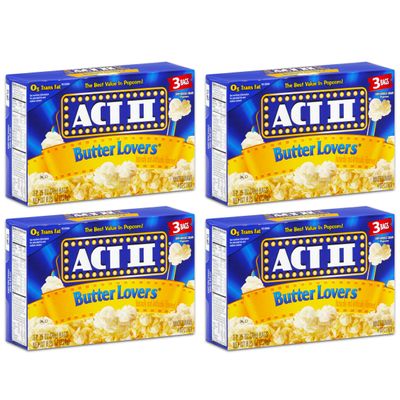 Act II Butter Lovers Microwave Popcorn 4 Boxes of 3 (12 Bags Total)