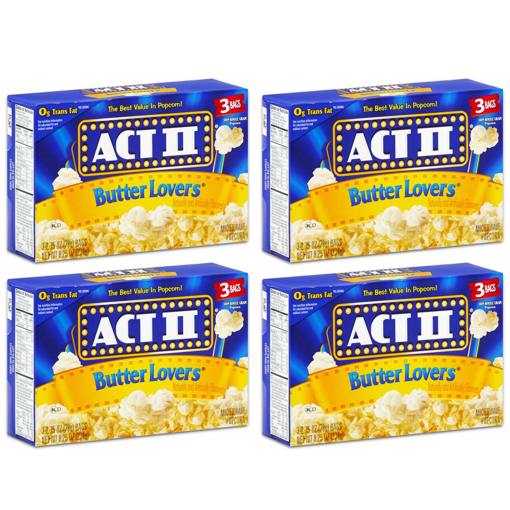 Act II Butter Lovers Microwave Popcorn 4 Boxes of 3 (12 Bags Total)