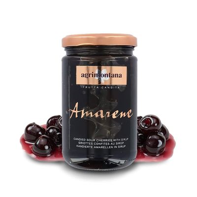 Agrimontana Artisanal Candied Fruit, Candied Amarena Cherries in Syrup, 390 Grams / Drained: 250 Grams / 8.81 Ounces