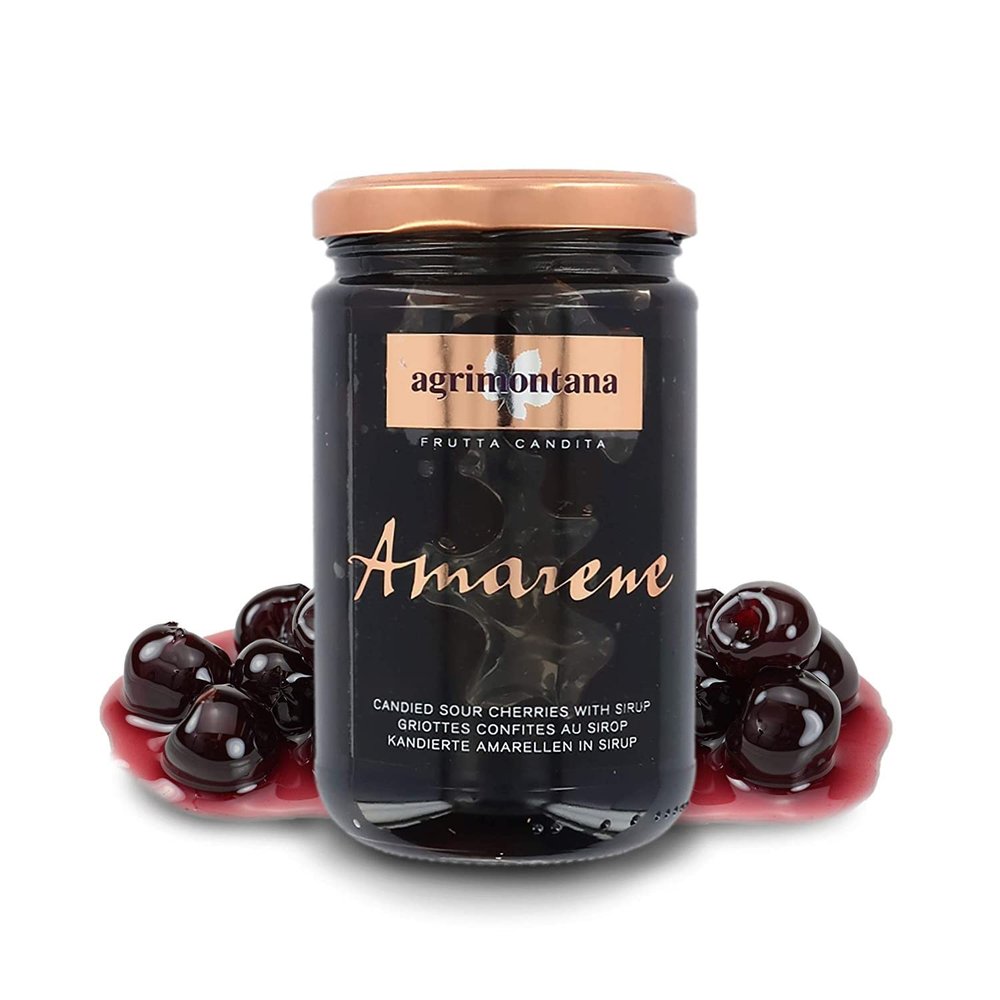 Agrimontana Artisanal Candied Fruit, Candied Amarena Cherries in Syrup, 390 Grams / Drained: 250 Grams / 8.81 Ounces