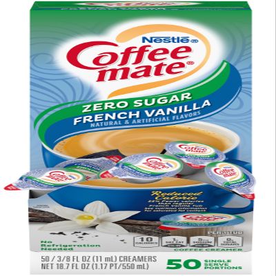 Nestle Coffee mate Coffee Creamer, Sugar Free French Vanilla, Liquid Creamer Singles, Non Dairy, No Refrigeration, Box of 50 Singles