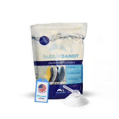 Bubble Bandit Dishwasher Powder Detergent with Phosphate. The Best Dishwasher Detergent for Spotless Dishes in Hard Water! ALL-IN-ONE (Soak, Wash & Rinse). (Pack of 1)