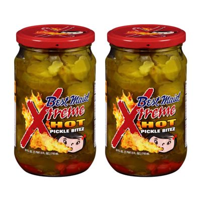 Best Maid Products - 24 Ounce Glass Jars Baby - Dill, Kosher, Hamburger Slices, Garlic Bites, Habanero Chips, & Xtreme Hot Pickles (2 Pack, Xtreme HOT Pickles)
