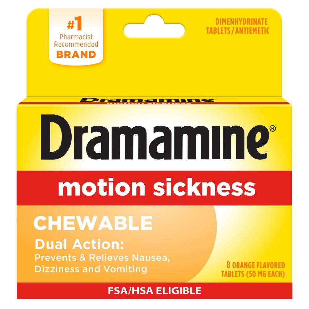 Dramamine Motion Sickness, Chewables for Nausea Relief During Travel, Orange Flavor, 8 Count