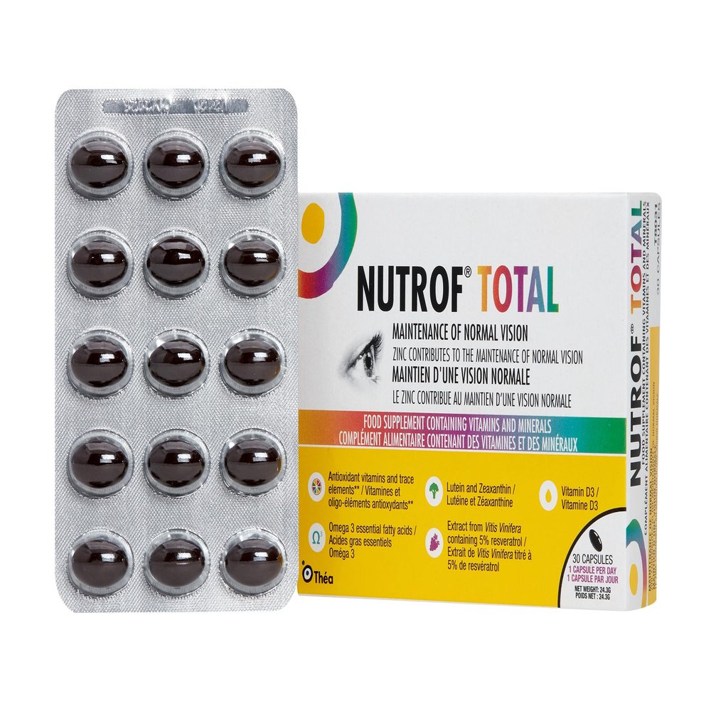 Nutrof Total Capsules Eye Health Supplement with Lutein, Zeaxanthin, Omega 3, and Antioxidants | Essential Nutrients for Optimal Eye Health | Pack of 30 Capsules (1 Capsule per Day - 1-Month Supply)