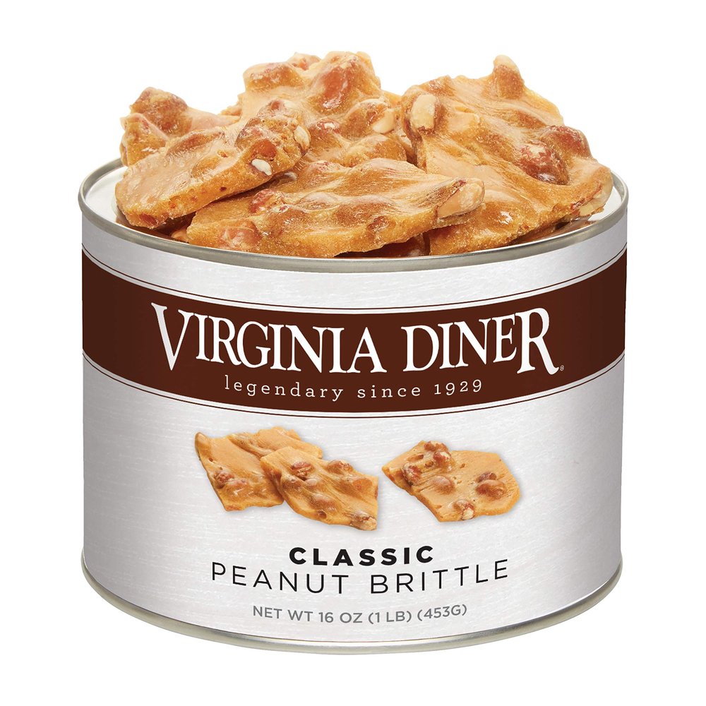 Virginia Diner Gourmet Natural Classic Peanut Brittle - XL Buttery Virginia Peanuts Non-GMO, Preservative Free Gifts from Virginia Since 1929-16 Oz Can