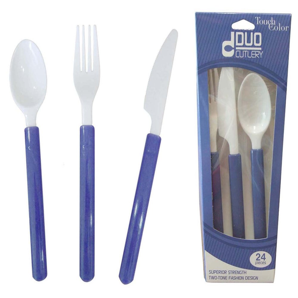 24-Piece Touch of Color Premium Plastic Duo Assorted Cutlery, True Blue