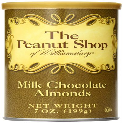 The Peanut Shop of Williamsburg Milk Chocolate Covered Almonds, 7-Ounce Tin (Pack of 12)