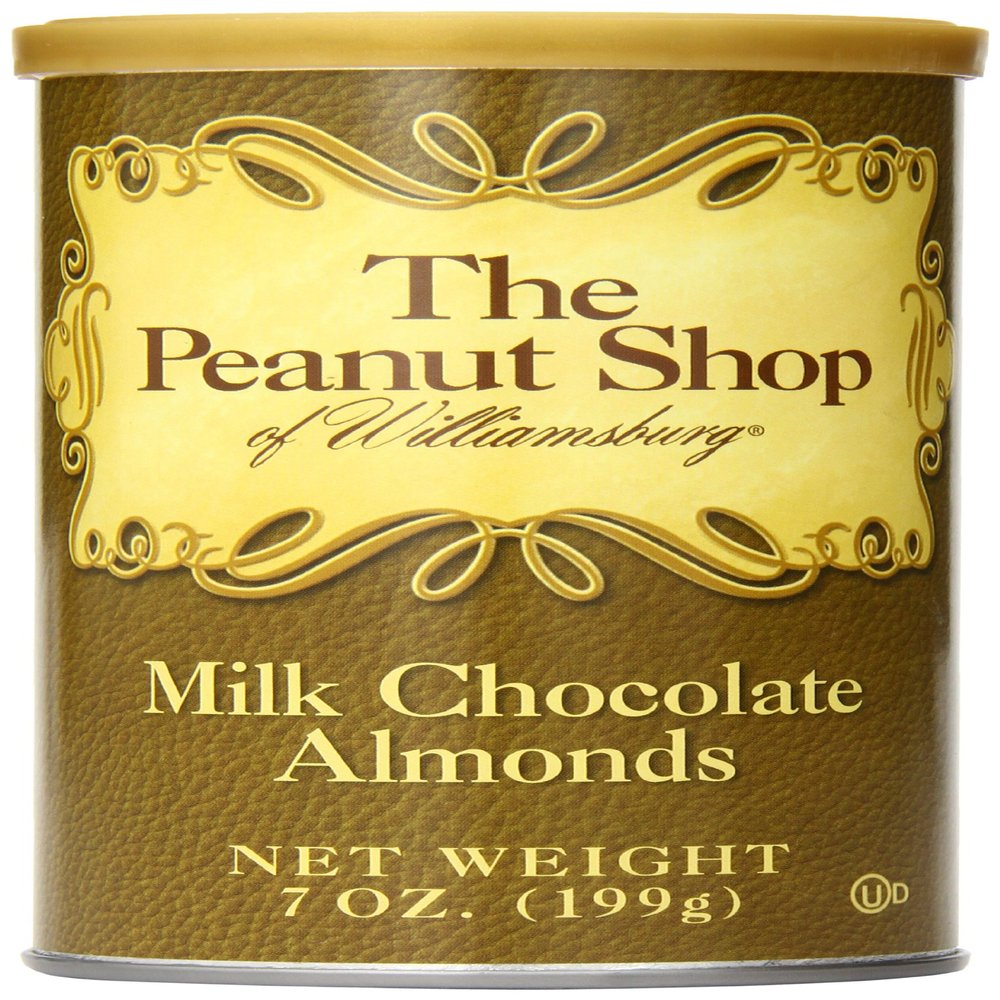The Peanut Shop of Williamsburg Milk Chocolate Covered Almonds, 7-Ounce Tin (Pack of 12)