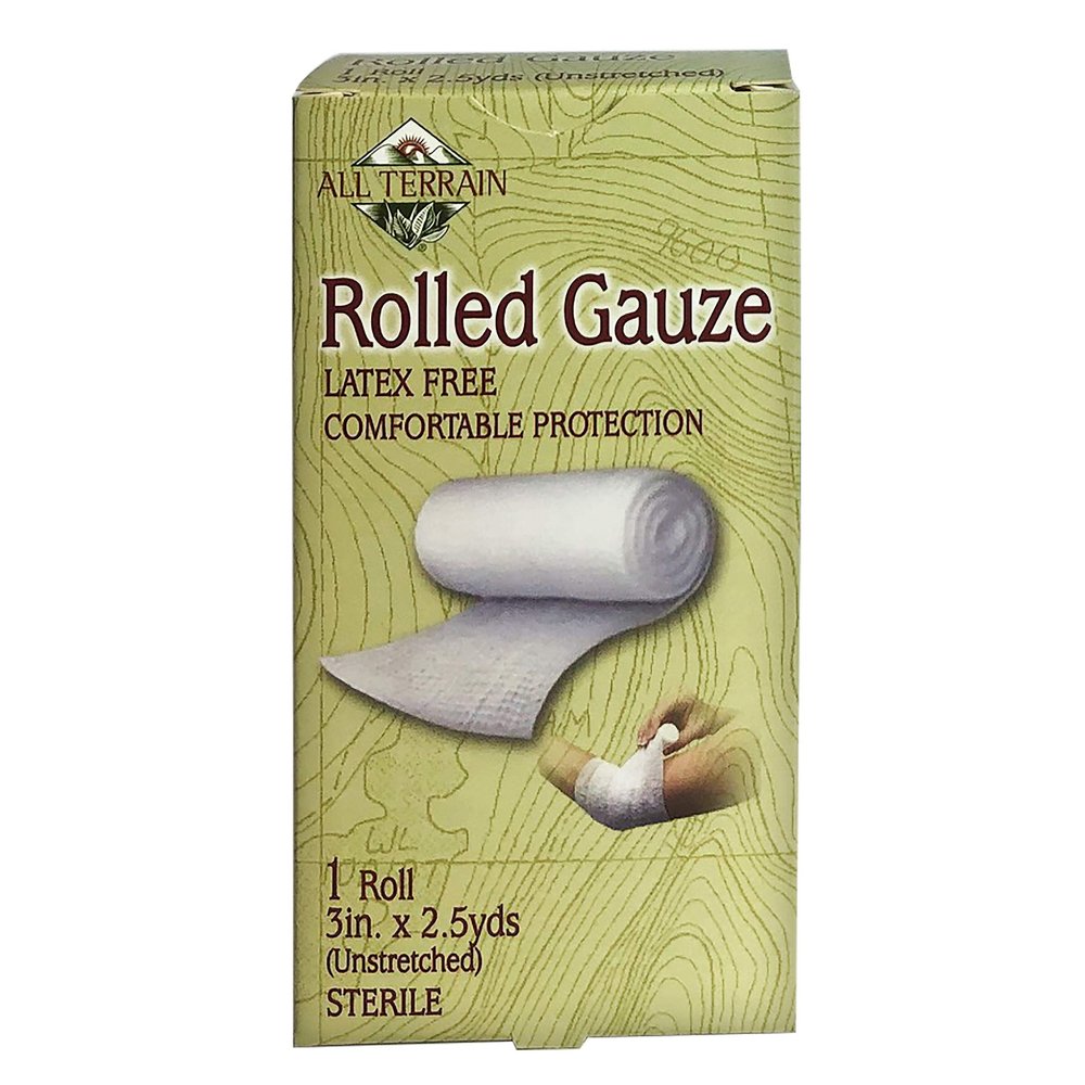 All Terrain Rolled Gauze, Latex Free for Sensitive Skin, Minor Wound Care & First Aid, Comfortable & Flexible, Soft, (3in x 2.5yds)