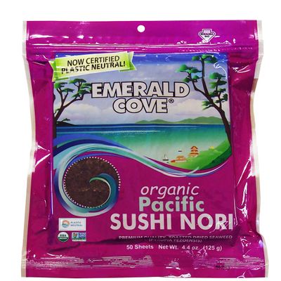 Emerald Cove Organic Nori Sheets for Sushi, Onigiri, Wraps, Non-GMO, Roasted Nori, Resealable Package, Product of Korea, 50 Sheets (1 pack)