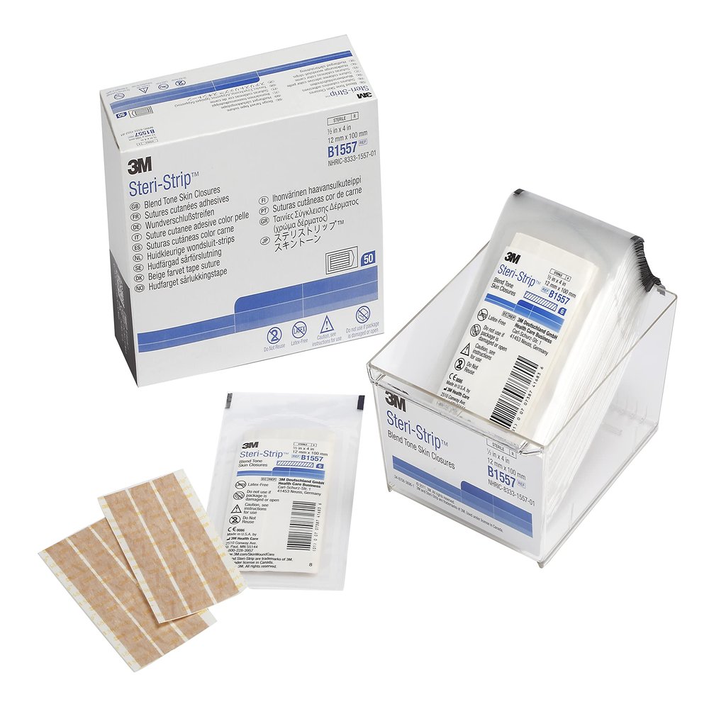 3M Steri-Strip Blend Tone Skin Closures, B1557, Tan, 1/2 in x 4 in (12mm x 100mm), 50 Bag/Carton, 4 Carton/Case