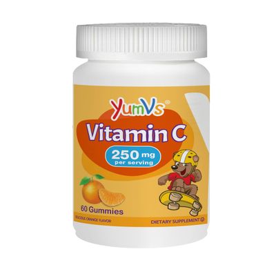 YUM-V's Vitamin C Chewable Jellies (Gummies) for Kids, Orange Flavor; Daily Dietary Supplement for Children, Kosher/Halal, Gluten-Free (60 Count)