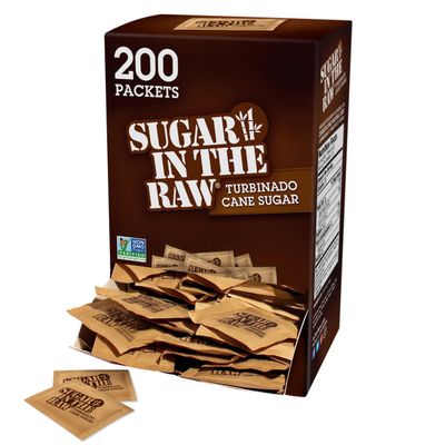 In The Raw Turbinado Cane Sugar Packets, 200 Ct Box, 1 Pack, Pure, All-Natural Turbinado Sugar, Non-GMO Project Verified, Kosher, Vegan and Gluten Free