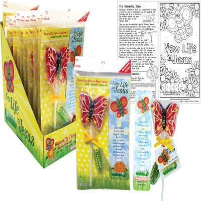 Scripture Candy, Butterfly Pop w/Caterpillar Gummy, Activity Sheet & Bookmark Set, 12 Count