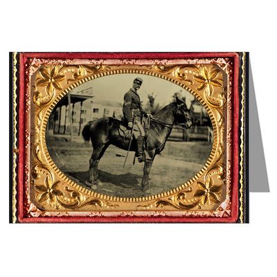 12 Vintage Notecards of Union soldier in sergeant's uniform with sword seated on a horse from the Civil War