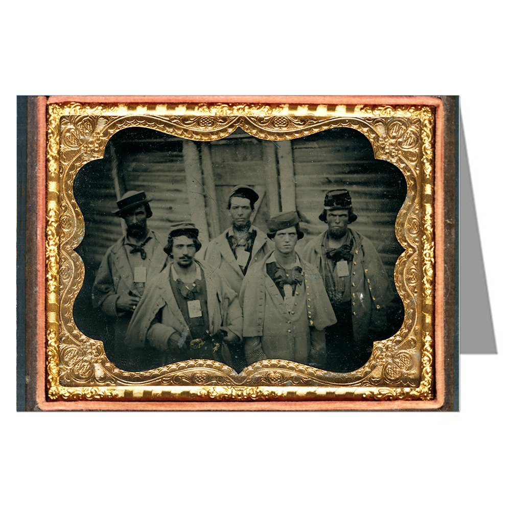 12 Vintage Notecards of Southern Civil War Five Prisoners of War in Uniforms in Front of Their Barracks At Camp Douglas Prison, Chicago, Illinois From the Civil War