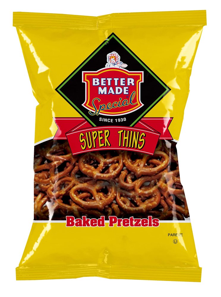 Better Made Super Thin Pretzels 15oz Bag - Snacks, Baked, Family Owned and Operated Since 1930 - Detroit - Adult Healthy Bulk Snacks - Crunchy, Salty & Delicious