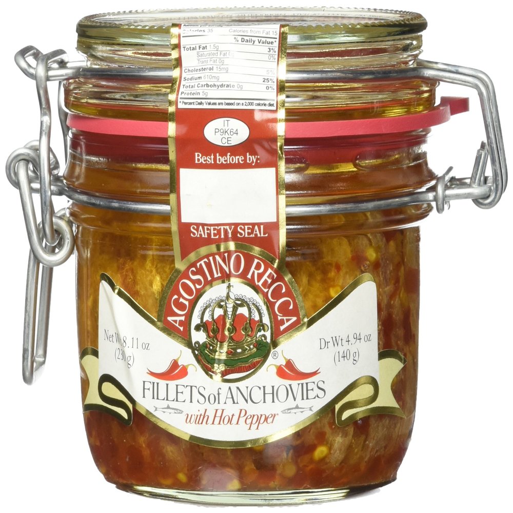 Agostino Recca Anchovies Fillets in Olive Oil with Hot Pepper, 8.1 oz (230 g)
