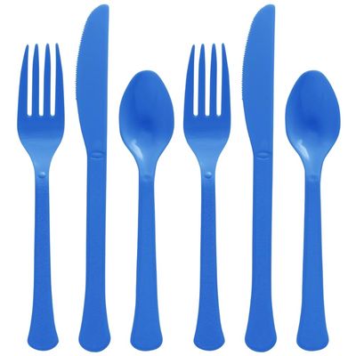 Bright Royal Blue Plastic Heavy Weight Assorted Cutlery Set (24 Pc.) - Durable & Elegant Utensils, Perfect for Parties, Events, and Everyday Use