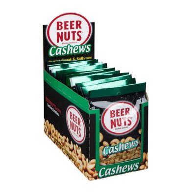 BEER NUTS Cashews - Gourmet Flavorful Sweet and Salty Bar & Pub Roasted Cashews - Kosher, Low Sodium, Gluten Free Healthy Tailgate Food- Travel Size To Go Vending Machine Snack Packs 2oz Bag (12 Pack)