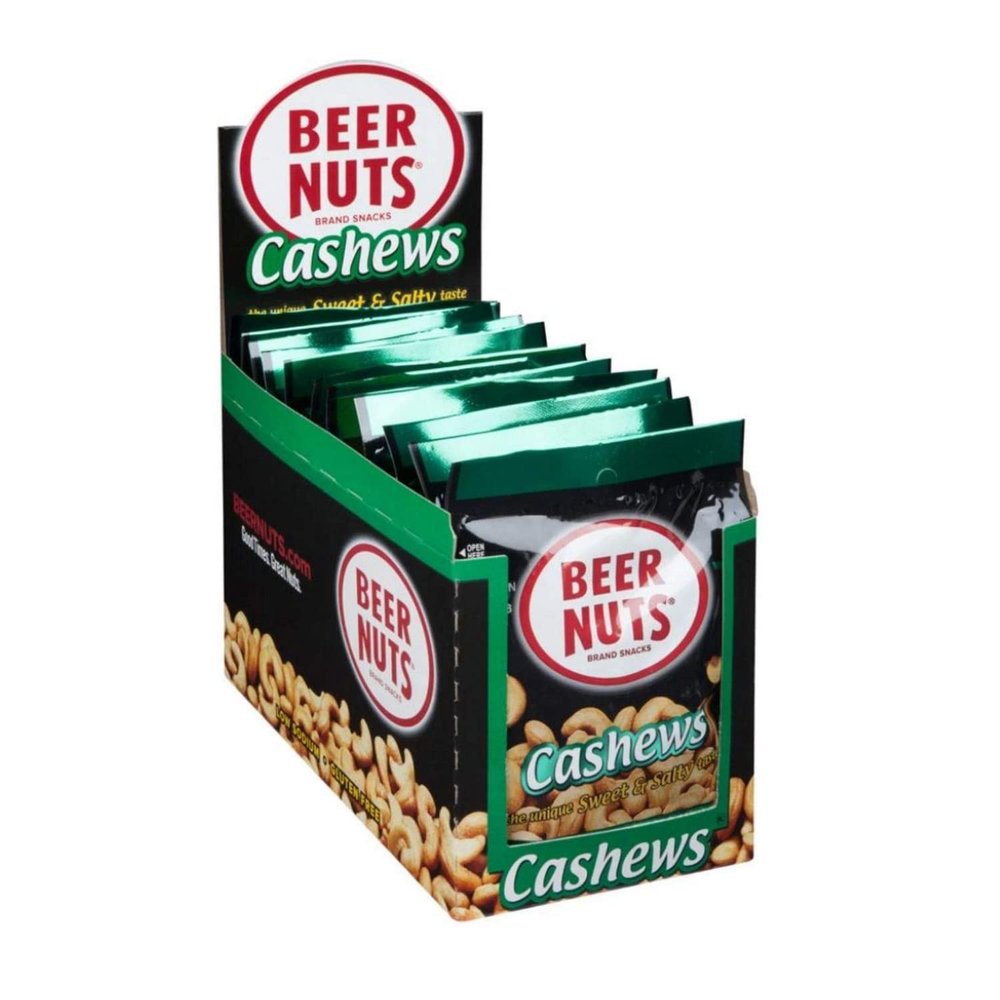 BEER NUTS Cashews - Gourmet Flavorful Sweet and Salty Bar & Pub Roasted Cashews - Kosher, Low Sodium, Gluten Free Healthy Tailgate Food- Travel Size To Go Vending Machine Snack Packs 2oz Bag (12 Pack)