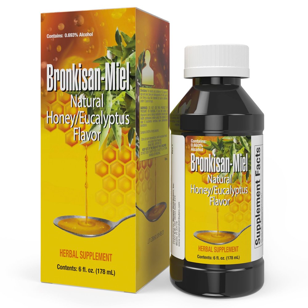 Bronkisan-Miel, Cough Relief, Soothing, Lasting Comfort, Natural Honey/Eucalyptus Flavor (6 Fl Oz/Pack of 1)