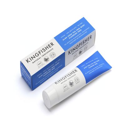 THREE PACKS of Kingfisher Natural Aloe Vera Tea Tree Mint Fluoride Free Toothpaste 100ml by Kingfisher Natural