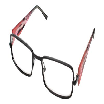 Calabria 845 Designer Women Rectangle Techno Reading Glasses with Hard Case 53mm in Black +2.25