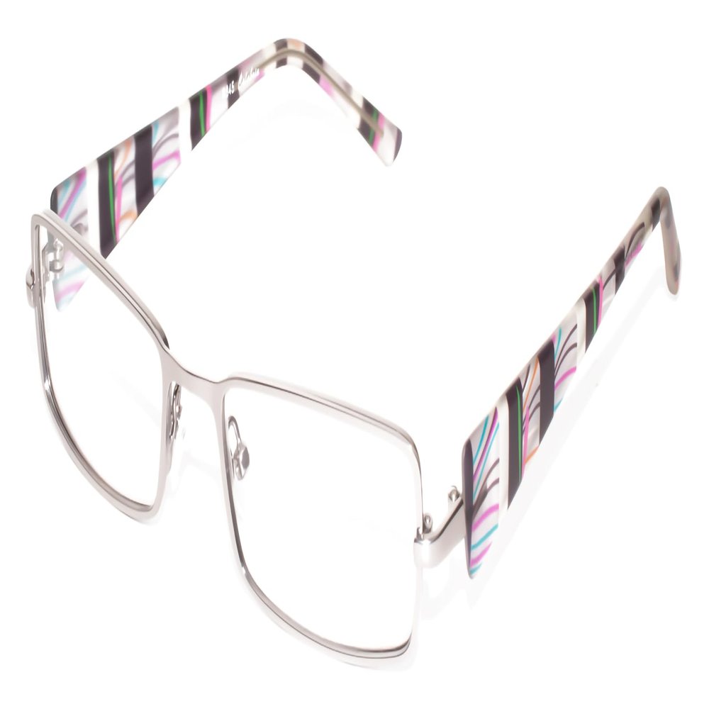 Calabria 845 Designer Women Rectangle Techno Reading Glasses with Hard Case 53mm in Gun Metal +2.00