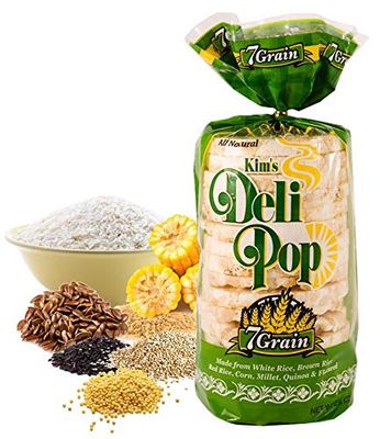 Kim's Deli Pop 7-Grain 12-Pack: Made from Gluten Free Ingredients Using All Natural White Rice, Brown Rice, Quinoa, Corn Grits, Oats, Flaxseed, and Red Rice; Freshly Popped Rice Cakes, Healthy Grain Snack, 0 Weight Watchers Point