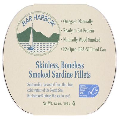 Bar Harbor Skinless Boneless Smoked Sardine Fillets -- 6 oz (Pack of 8)