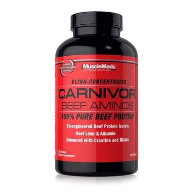 MuscleMeds Carnivor Beef Aminos, Beef Protein Isolate, Beef Liver, Beef Albumin, Creatine, BCAAs for Recovery and Muscle Growth, 300 Tablets