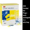 3M Ear Plugs, E-A-Rsoft Yellow Neons 311-4106, Metal Detectable Cord, 200 Pair of Disposable Earplugs, Pairs Wrapped, Regular Size, Corded, 32 NRR, Tapered Cylinder Shape, Slow Recovery Foam view 2