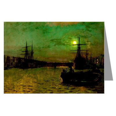 12 Vintage Notecard set of John Atkinson Grimshaw Victorian Painting of London Street Scene titled London Bridge, Half Tide