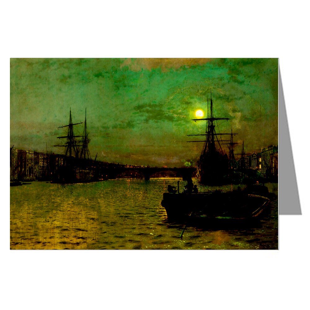 12 Vintage Notecard set of John Atkinson Grimshaw Victorian Painting of London Street Scene titled London Bridge, Half Tide
