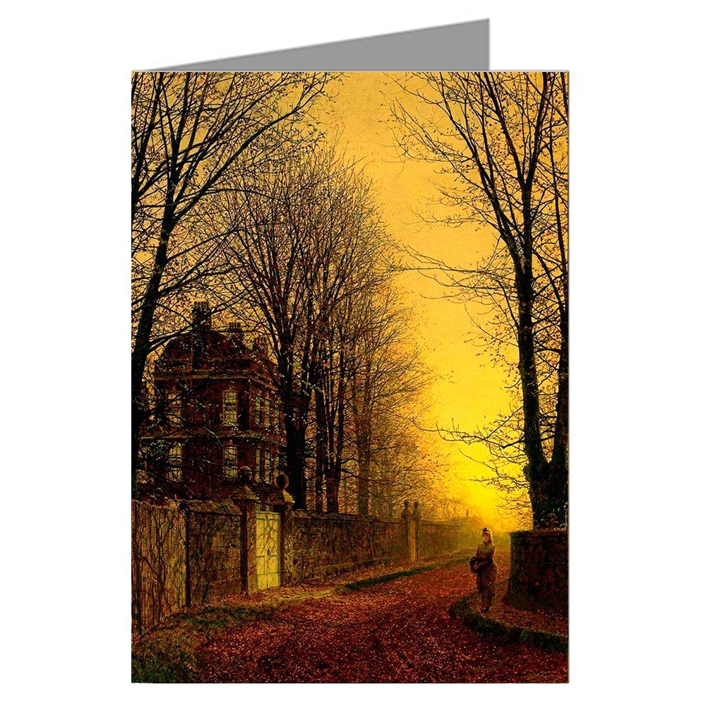 12 Vintage Notecard Set of John Atkinson Grimshaw Victorian Painting of London Street Scene Titled Autumn Gold