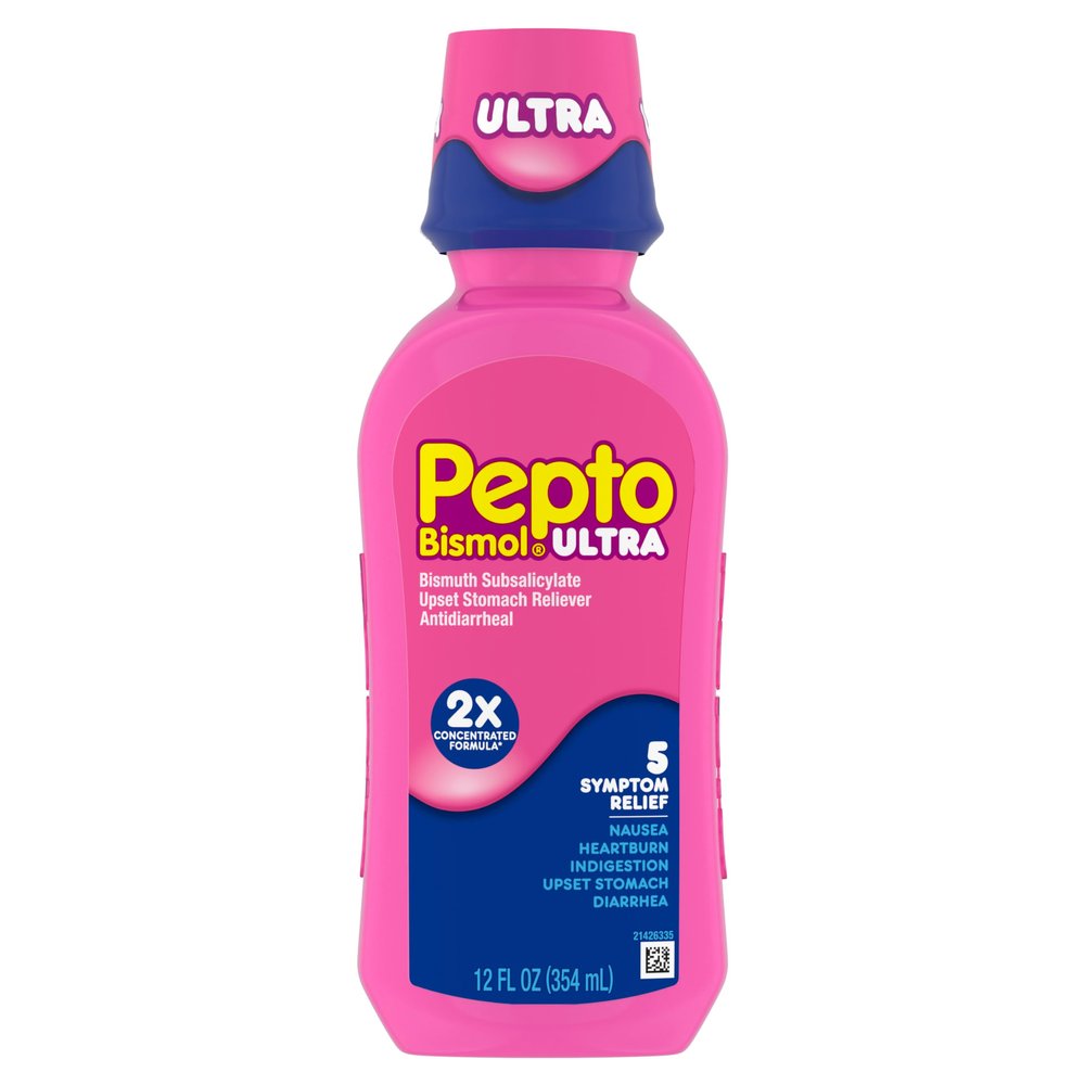 Pepto Bismol ULTRA Liquid, Upset Stomach Relief, Nausea Relief, Heartburn Relief, Indigestion Relief, Anti Diarrhea Medication for Adults - 5 Symptom Fast Relief, 12 oz (Packaging May Vary)
