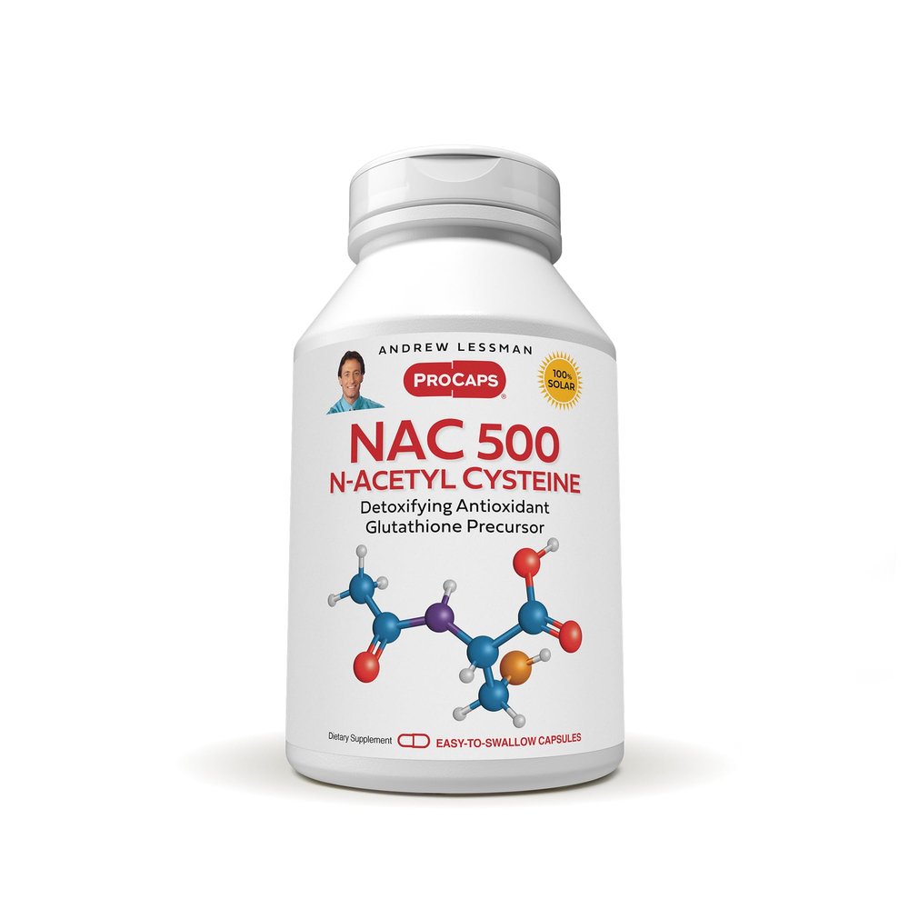 ANDREW LESSMAN NAC-500 N-Acetyl Cysteine 60 Capsules - Helps Combat Daily Onslaught of Damaging Free Radicals, Protects Brain, Heart, Lungs, Liver, Kidneys. Detoxifying Anti-oxidant. No Additives
