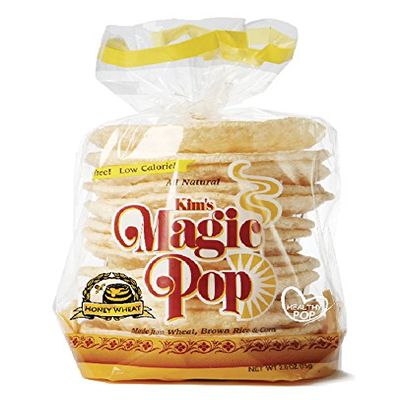 Kim's Magic Pop Freshly Popped Rice Cakes | ALL NAUTRAL | Honey Wheat Flavor | 6 Bags | 15 Cakes per Bag | Low Carb, Sugar Free, Fat Free, Natural, Multigrain Korean Snack | Easy Bread, Chip, Cracker Replacement