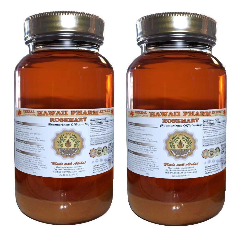 Hawaii Pharm Rosemary (Rosmarinus officinalis) Liquid Extract, Tincture, Herbal Supplement, Made in USA, 2x32 fl.oz