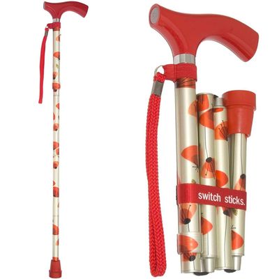 Switch Sticks Walking Cane for Men or Women, Foldable and Adjustable from 32-37 Inches, FSA and HSA Eligible, Poppies