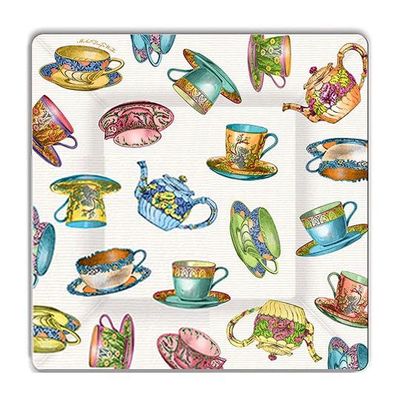 Michel Design Works Teacup Luncheon and Dessert Square Paper Plates, 8 Count