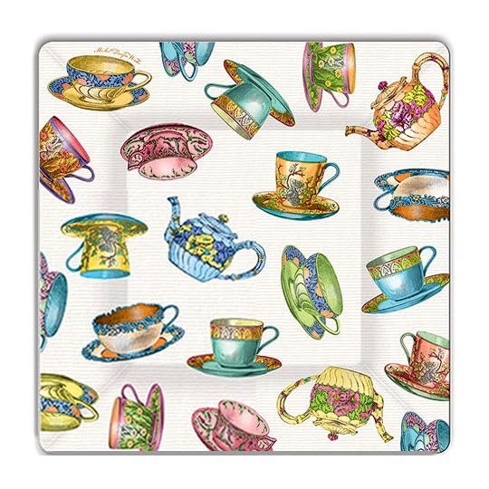 Michel Design Works Teacup Luncheon and Dessert Square Paper Plates, 8 Count