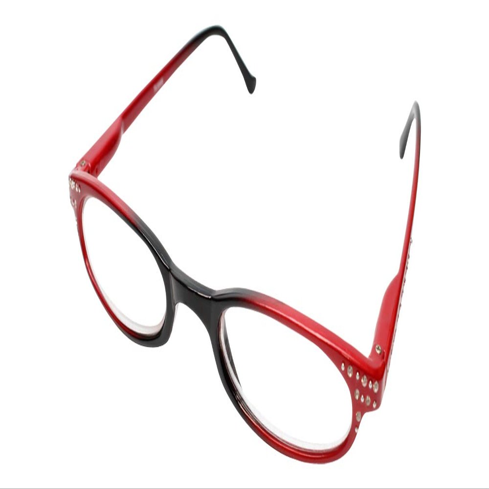 Calabria 833 Dazzle Crystal Bling Reading Glasses +1.00 Black Red Cabernet Women Trendy Cute Single Power Reader Hard Case